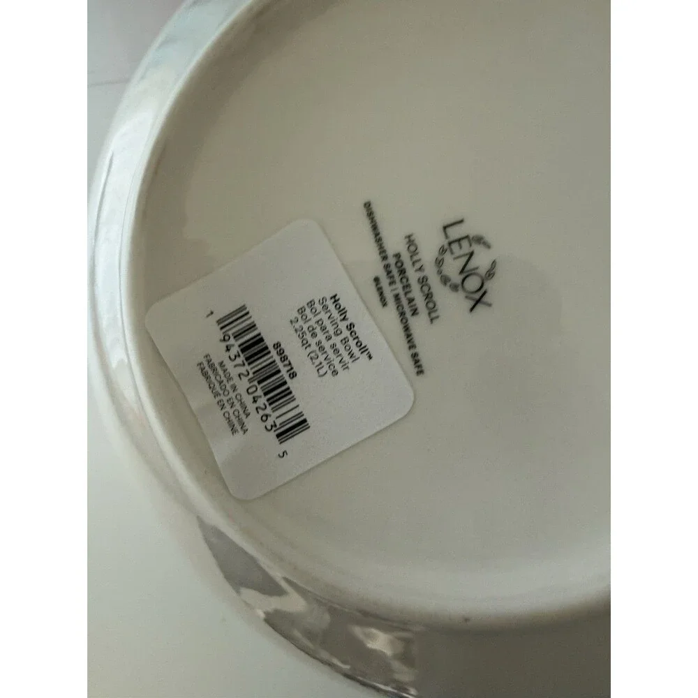 LENOX Holly Scroll Holiday Serving Bowl~Size: 2.25 qt~NEW~10 inch diameter~